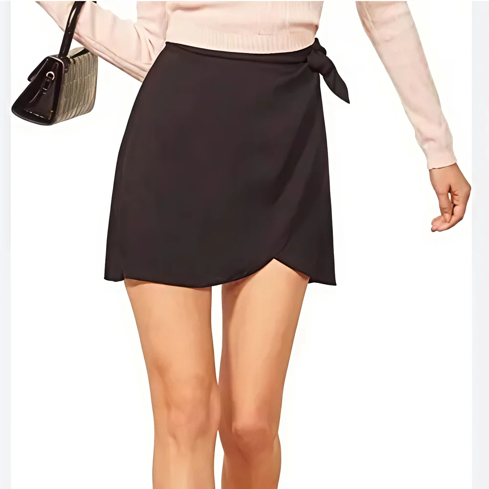 Reformation Black Silk Wrap Mini Skirt | 100% Silk | Chic Minimalist Staple Sz S - Picture 2 of 11